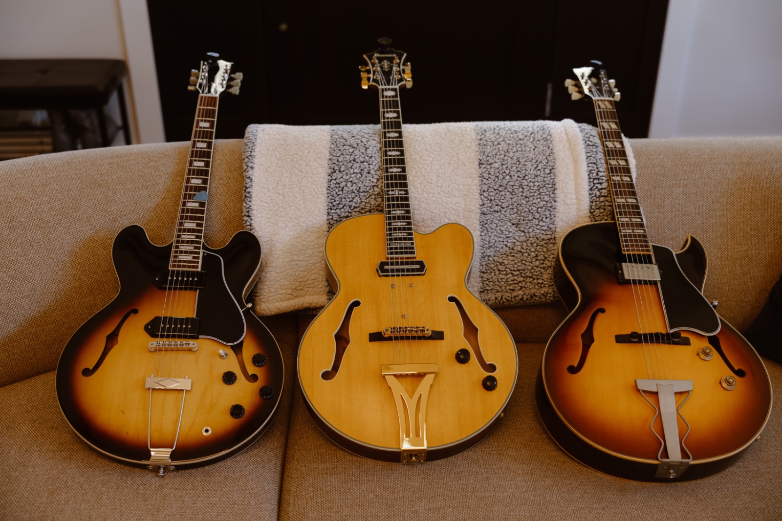 Three of Marc's archtop and hollow-body jazz guitars